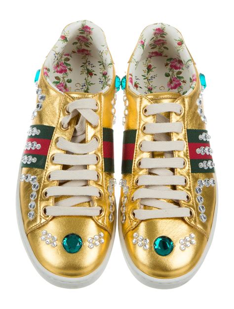 gucci new ace metallic sneakers|Gucci ace embellished leather sneakers.